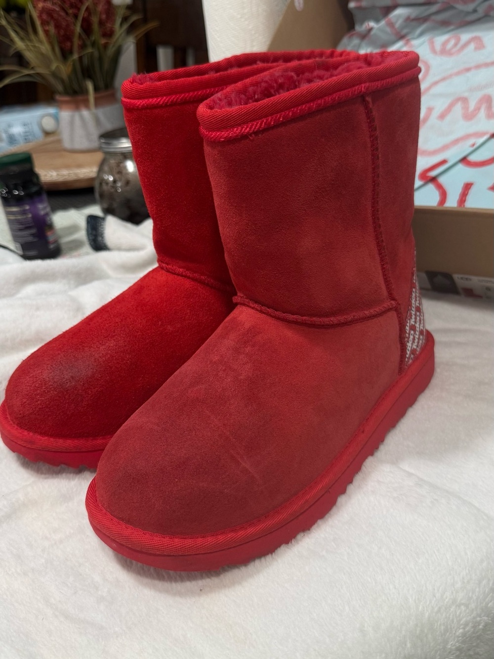 UGG Women's Red Suede Mid-Calf Winter Boots